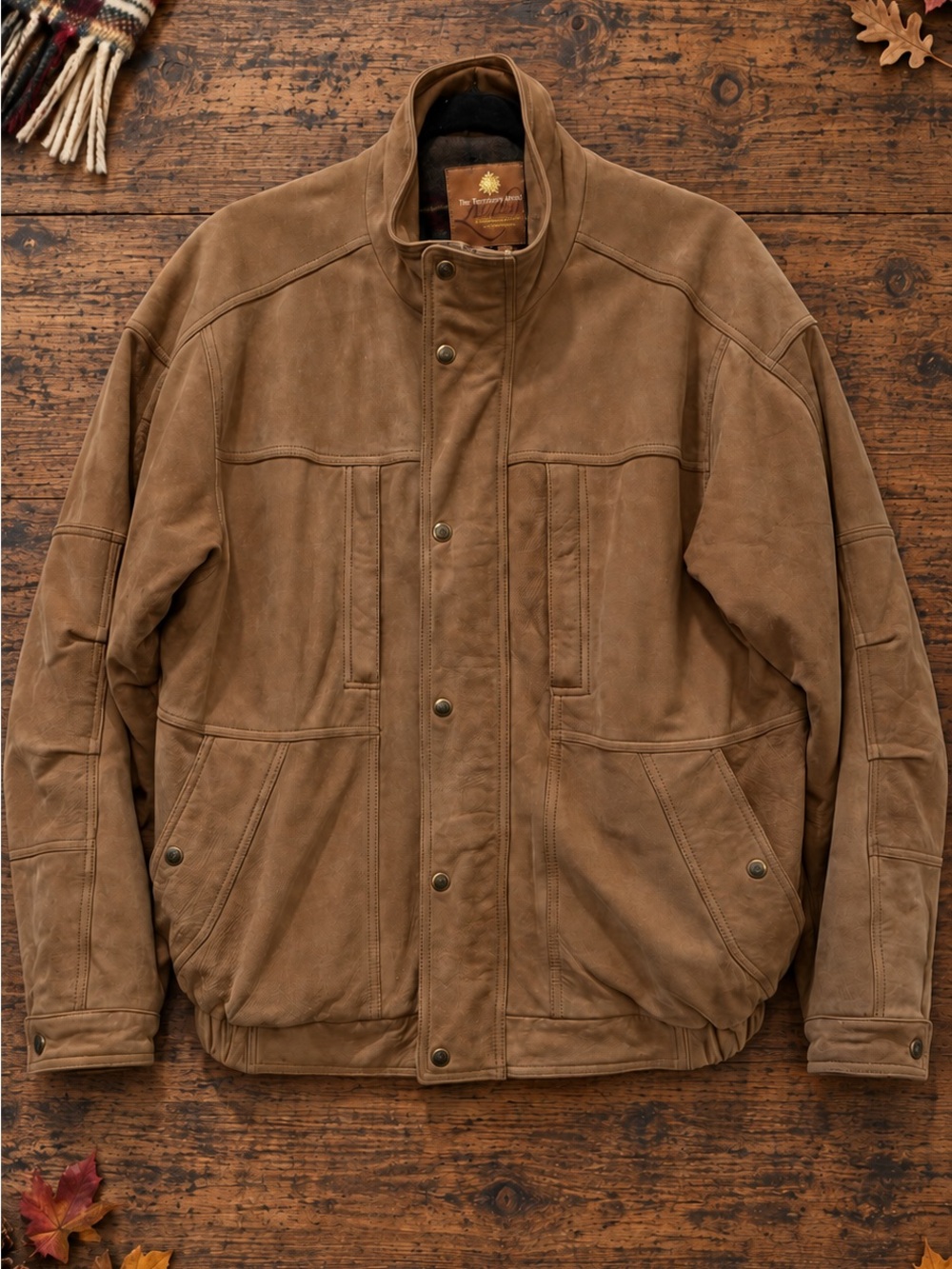 Vintage The Territory Ahead Men’s Tan Nubuck Leather Bomber Jacket Size Large